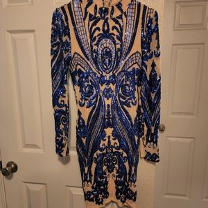 Blue/Beige Mini bodycon dress